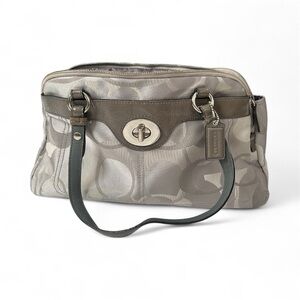 Authentic COACH Signature Penelope Optic Carryall Tote Handbag Purse Silver/Gray